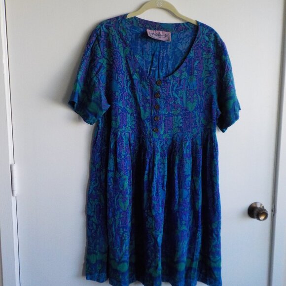 Dress Rainbow Jo  Short Sleeve Size Medium -- blue/green/purple print - Picture 1 of 5